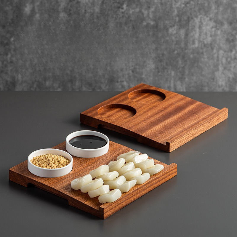 Korean Food Snacks - Plateau en bois de gâteau de