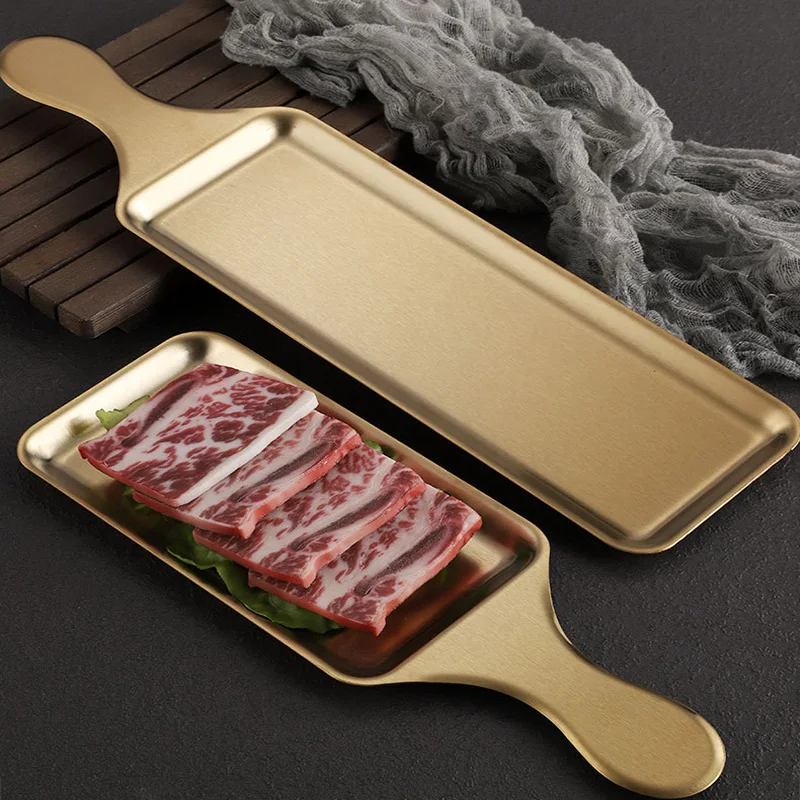 Korean Food Snacks - Assiette rectangulaire en acier inoxydable 304,