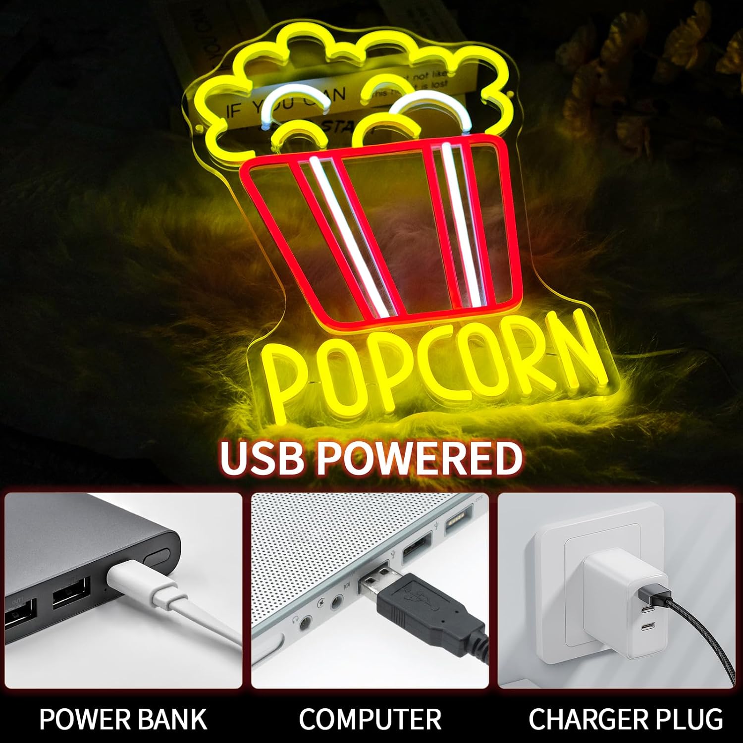 Popcorn enseigne au néon Dimma - Snacks Food Video avis et prix